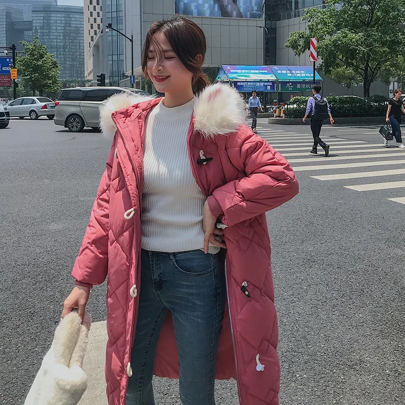 

Over-the-Knee Mid-length Cotton Coat down Coat WOMEN'S Dress Winter Large Fur Collar 2019 Thick Dongdaemun down Feather Cotton-p