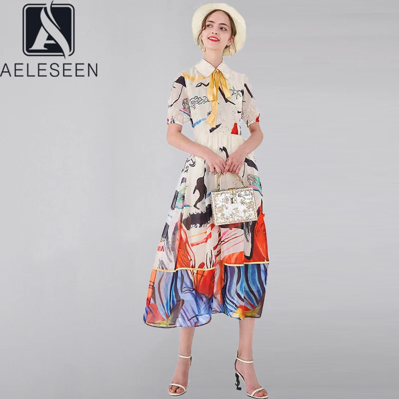 Женское модельное платье AELESEEN Элегантное длинное вечернее с бантом на воротнике