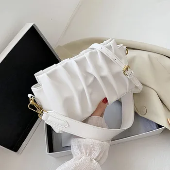 

Fashion Pleated Chain Design PU Leather Shoulder Bags For Women 2020 Summer New Solid Color Wild Crossbody Bags Female Handbags