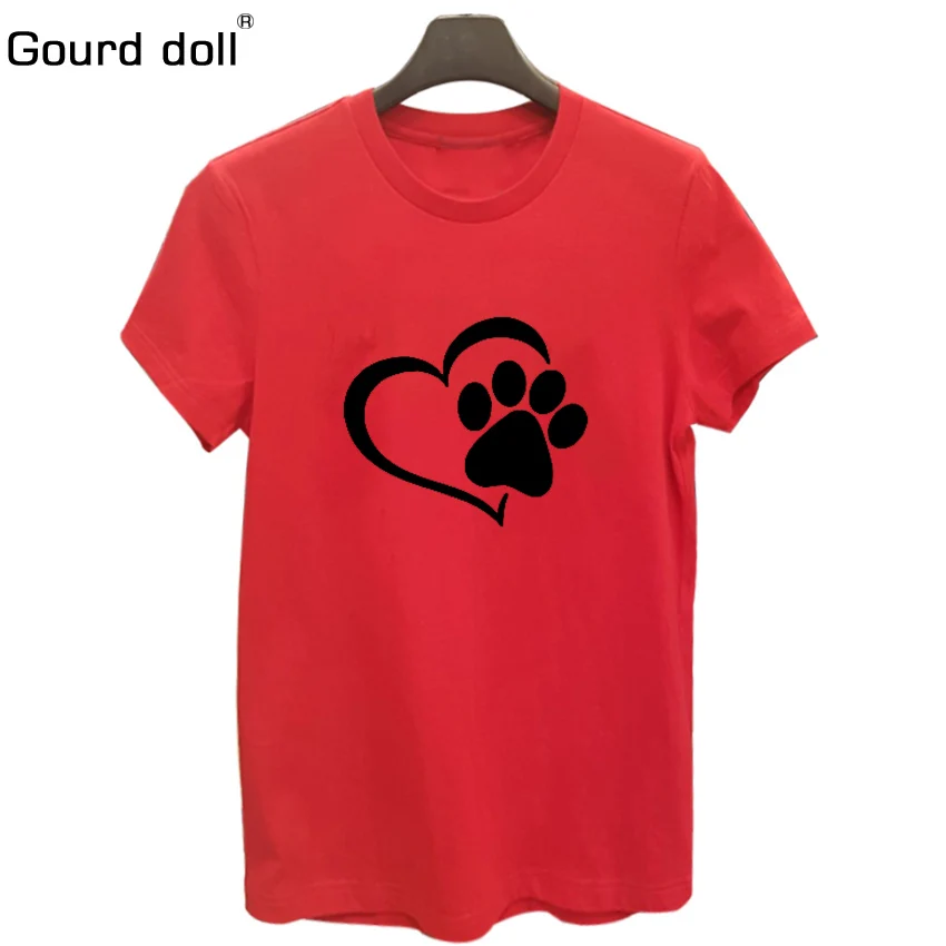 Новая модная женская футболка с принтом в виде собачьей лапы, лето, Harajuku, круглый вырез, короткий рукав, Забавные футболки, эстетичная Повседневная футболка - Цвет: GX Red white black