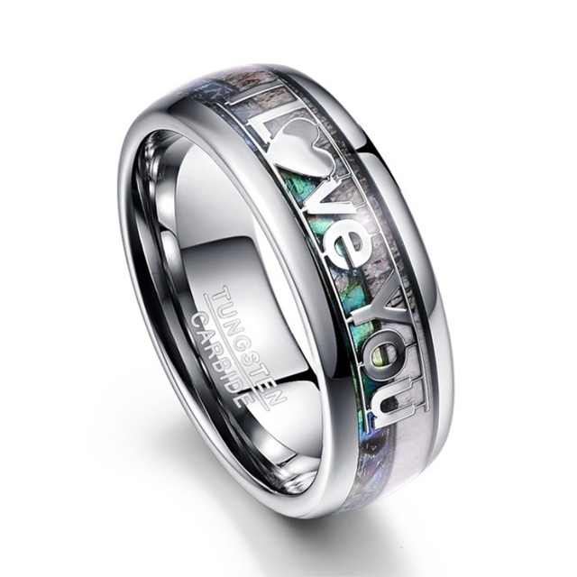 Personality Abalone Shell & Hawaiian Koa Wood Inlay Tungsten Carbide Ring For Men Anniversary Birthday Party Jewelry Gift