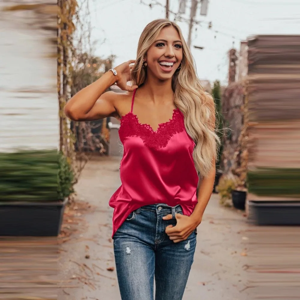 Oberteile damen модная женская однотонная кружевная майка с v-образным вырезом debardeur femme Сексуальный топ для женщин T