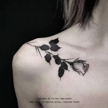 

Dark peony leaves tattoo stickers Rose Clavicle Tattoo Sticker