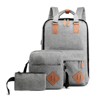 

CWQ12 Korean style backpack 2019 new student schoolbag three-piece Oxford cloth casual USB backpack