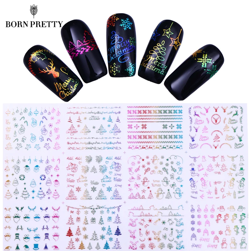  1 Big Sheet Christmas Snowflake 3D Nail Sticker Santa Claus Deer Pattern Adhesive Transfer Sticker 