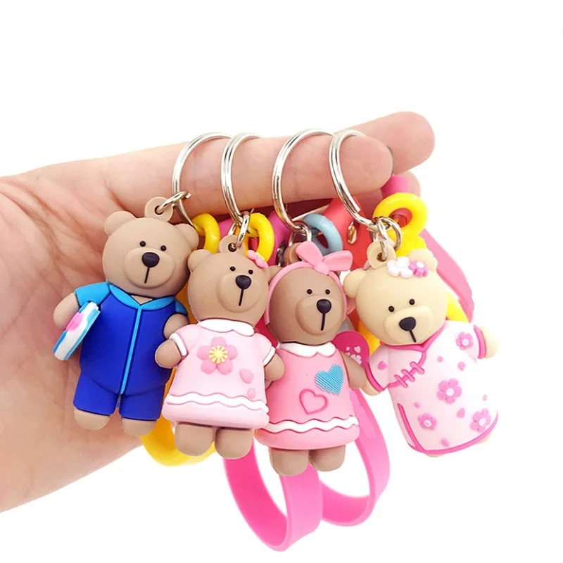 

Korean Creative Cartoon Dolls Keychains Cute Animal Bears Pendants key Chain Women PVC Silicone Doll Keyrings Bag Car gifts