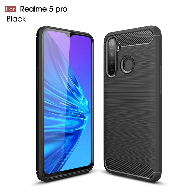 WolfRule Realme 5 Pro Чехол Realme Q чехол противоударный мягкий ТПУ матовый задний Чехол для телефона для Oppo Realme 5 Pro Funda 6,3" - Цвет: Black