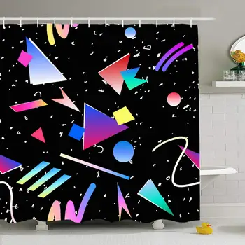 

Shower Curtain Set with Hooks 72x78 Geometric Artwork Vintage Abstract 1980S Wrapping Pattern Arty Isometric Retro Doodle 80S