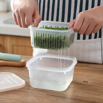 

Square Drain Sealed Box Refrigerator Crisper Debris Fridge Storage Box Garlic Onion Food Container Household Kitchen Accessories
