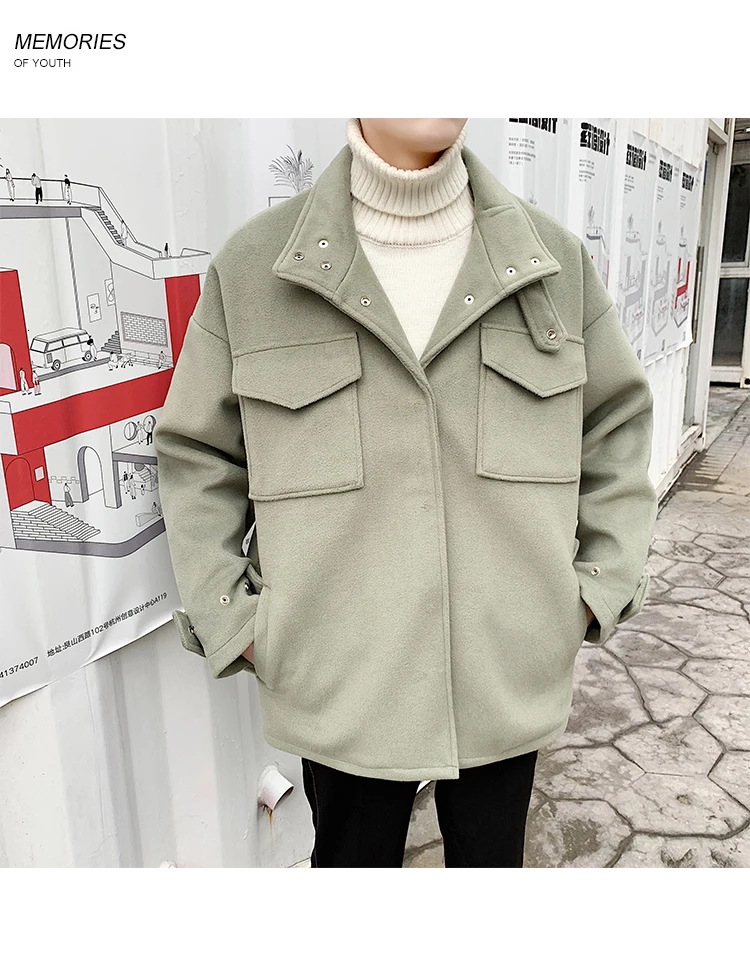 Autumn/winter new style retro thick solid color coat coat loose casual lapel fashion personality youth men's wear