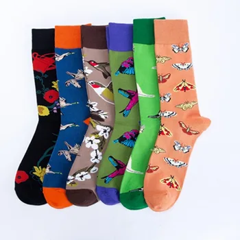 

Crew Socks Funny Man Cotton Mens Sox Flowers Bird Butterfly Print Green Soft Sock Cartoon Men Autumn Winter Calcetines Hombre