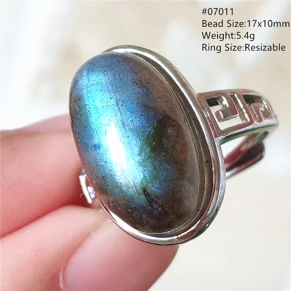 name necklace Genuine Natural Labradorite Blue Light Adjustable Ring 925 Sterling Silver Labradorite Oval Resizable Ring Jewelry AAAAAA gold necklace design 925 Silver Jewelry