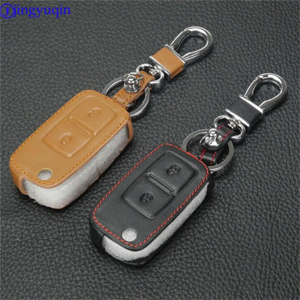 Кожаный чехол для автомобильного ключа jingyuqin с 2 кнопками VW VOLKSWAGEN MK4 Seat Altea Alhambra Ibiza