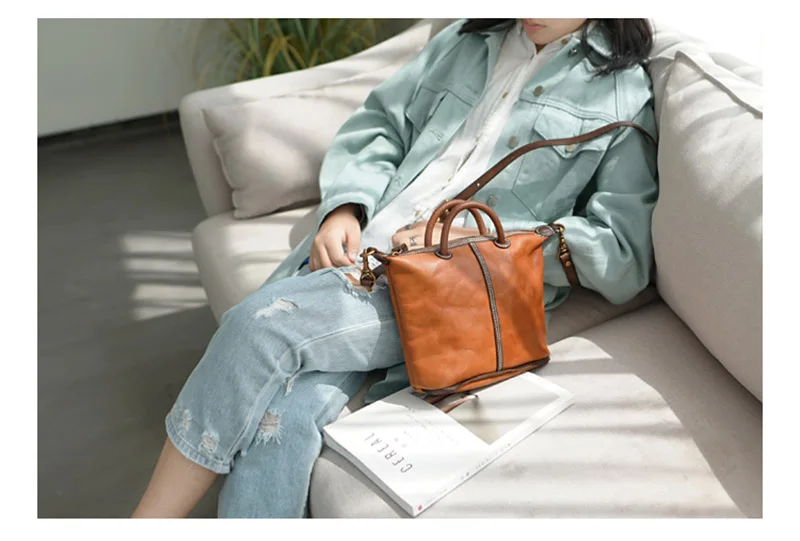 EUMOAN Handmade one-shoulder slanted bag, women's leather leather leather handbag, women's vintage do old one-shoulder bag