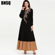 Винтажное этническое женское длинное платье с аравийской цветочной вышивкой, платья макси, элегантное, в горошек, Драпированное, свободное, цвет черный