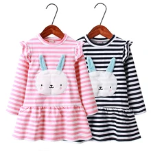 Платье для девочек Хлопковое платье принцессы с длинными рукавами и рисунком кролика детская одежда Вечерние платья для маленьких девочек 2, 3, 4, 5, 6, 7 лет