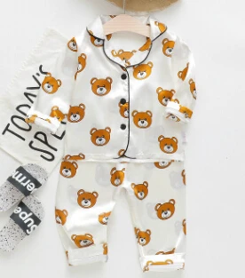 Детские пижамы, комплект из 2 предметов для маленьких мальчиков и девочек, шелковые пижамы, одежда для сна с длинными рукавами, одежда для сна - Цвет: C