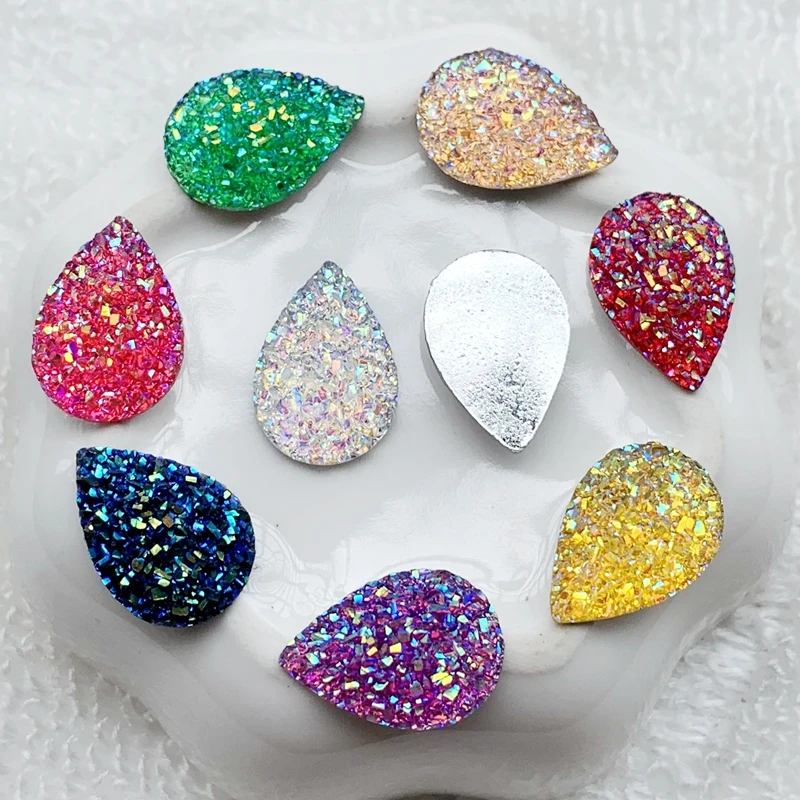 

DIY Craft AB Color Mineral Surface Water Drop Resin Flatback Cabochon Clothing Accessories Wedding Decoration 13*18mm 60pcs-A77