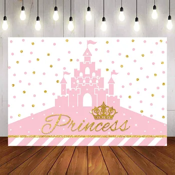 

mehofond Gold Glitter Crown Princess Pink Castle Backdrop Dots Girls Birthday Party Baby Shower Photography Backgrounds Vinyl
