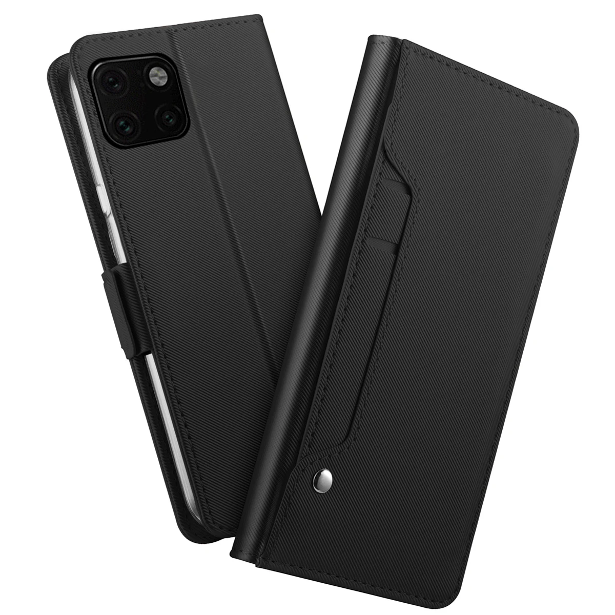Для iPhone 11/11 Pro/11 Pro Max чехол из искусственной кожи флип-подставка, гнездо для карточек бумажник чехол с зеркалом для iPhone Xi защитный чехол - Цвет: Черный
