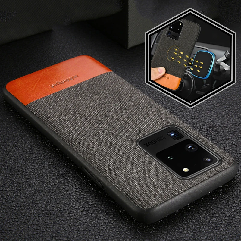 Canvas + Leather Magnetic Case for Samsung Galaxy S20 S21 Ultra FE S8 S9 S10 Plus Note 20 10 9 A72 A51 A71 A52 M31 Cover | Мобильные