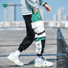 Уличная одежда; брюки-карго длиной до щиколотки; мужские брюки для бега с эластичной резинкой на талии; лоскутные брюки с большим карманом; коллекция года; модные мужские шаровары для бега