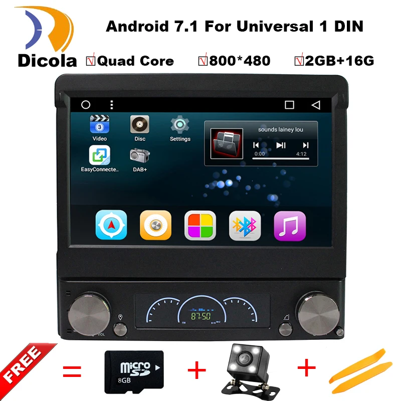 Android 7.1 7\ Universal 1 Din Car Audio DVD Player+Radio+GPS+Autoradio+Stereo+Bluetooth+PC+Automotivo+SD USB RDS Aux+camera
