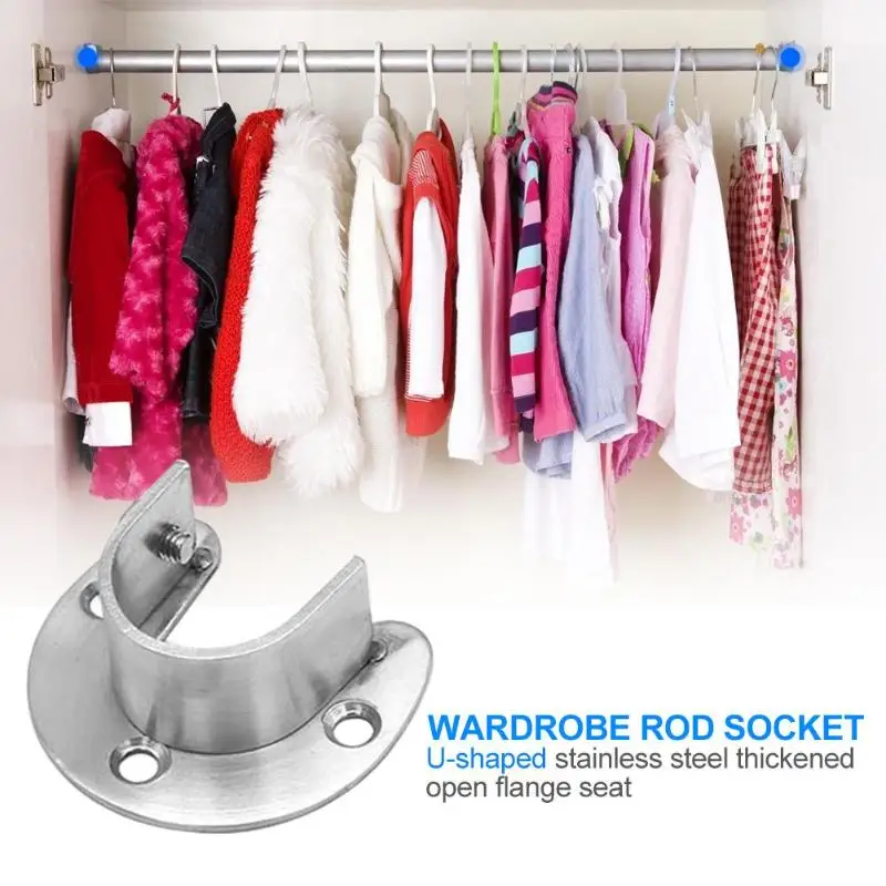 20 шт. из нержавеющей стали, уплотненный u-образный кронштейн для гардероба, подвесной рельсовый стержень, торцевой кронштейн, поддержка шкафа, полюс, розетки