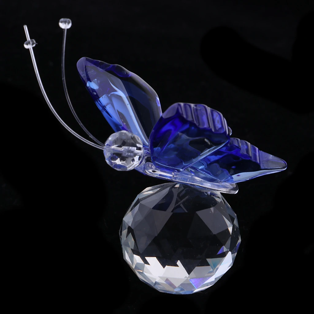 Crystal Flying Butterfly with Ball Base Figurine Cut Glass Ornament Statue