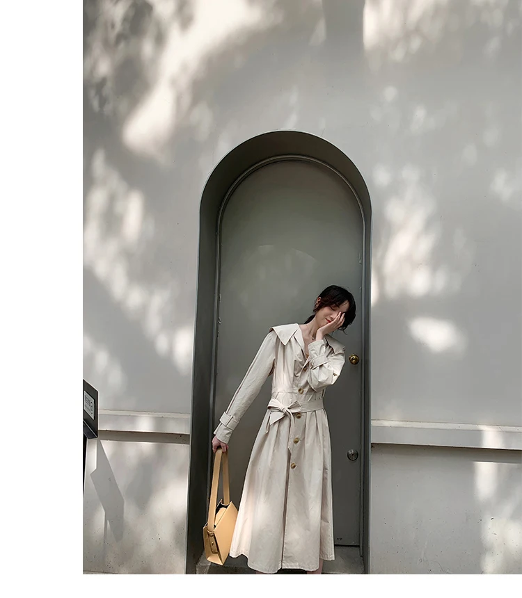 New Spring Autumn Women Simple trench coat Lapel Long Sleeve Belt Loose Designer Windbreaker Streetwear AE973