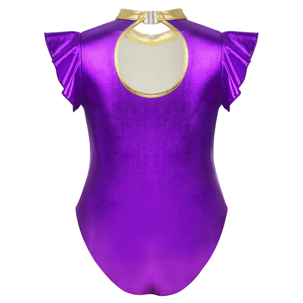 ChicTry Kids Girls Short Flutter Sleeves Sequined Metallic Gymnastics Leotard Child Ballet Costume Stage Performance Dance Wear