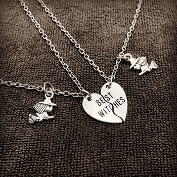 

1 Pair of Creative Stylish Alloy Necklace Heart Shaped Witch Couple Necklace