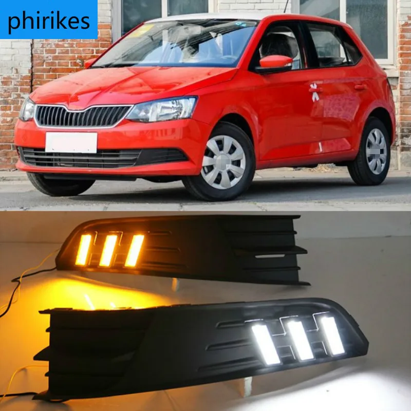 

For Skoda Fabia 2015-2017,Super Brightness Waterproof ABS Car DRL 12V LED Daytime Running Light With Fog Lamp Cover