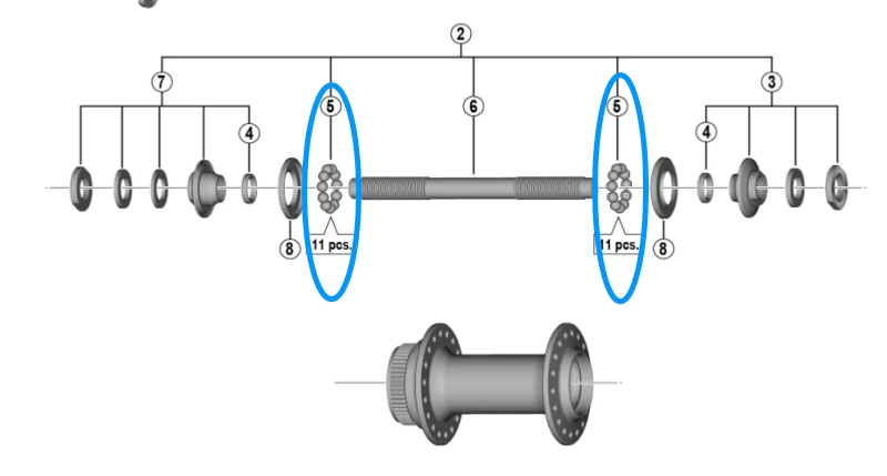 SHIMANO Y4BB98030 ПЕРЕДНЯЯ СТУПИЦА стальной шар 3/1" 22 шт для HB-M6000/M4050/M595/M675