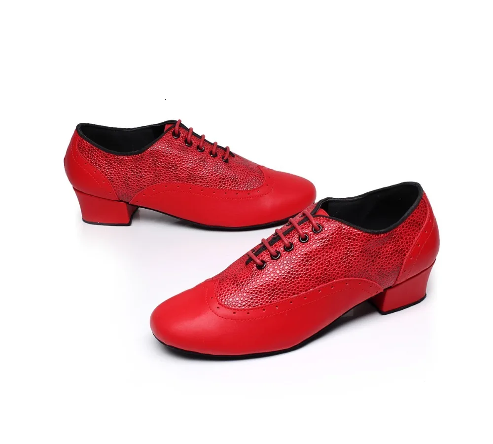Men's Classic Ballroom Leather Dance Shoes Modern Dancing Shoes 4 cm Heel Height red color