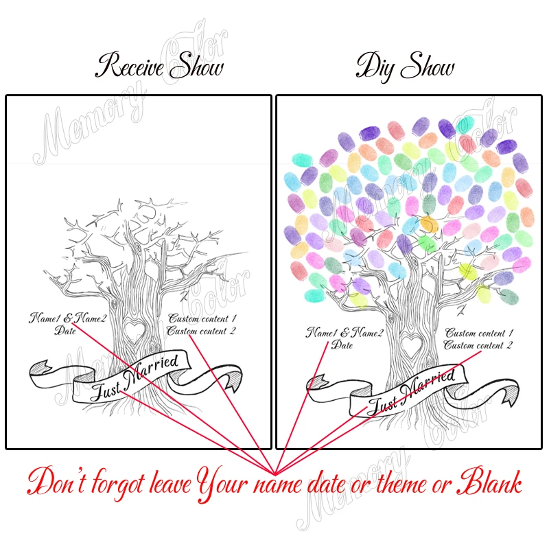 Индивидуальное Имя Дата Творческий Отпечаток Пальца DIY Свадебное Дерево Холст Гостевая Книга Для Свадьбы Baby Shower День Рождения и Крещение Вечеринка Decorarion(Inkpad Включено - Цвет: HK060