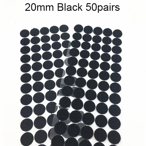50 пар 20*28 мм самоклеющиеся крепежные ленты крюк петли диски Волшебные круглые двухсторонние стикеры нейлон стол стул ноги с клеем - Цвет: 20mm Black 50pairs