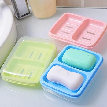 

Portable Double Soap Dishes Soap Dish Drain Soapbox With Cover Soap Dish Box Soap Holder Bathroom Accessories