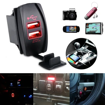 

Waterproof Charger Socket Dustproof Dual USB Power Switch Red LED Light