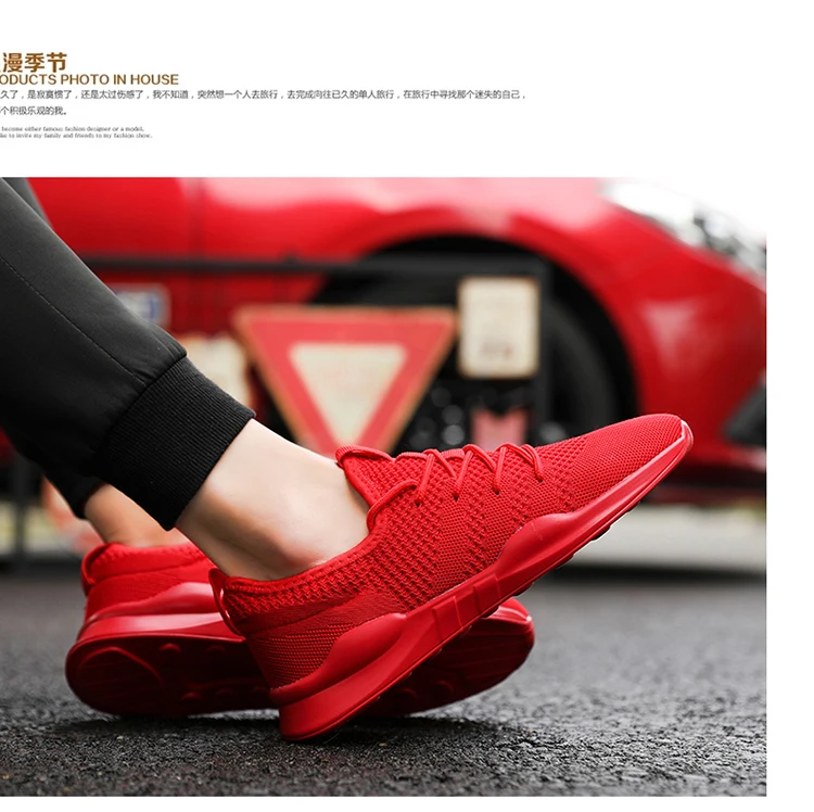 Men Sneakers Casual Summer Breathable Shoes Men Black White Red Light Comfortable Lace-Up Spring Autumn Male Footwear Trainers