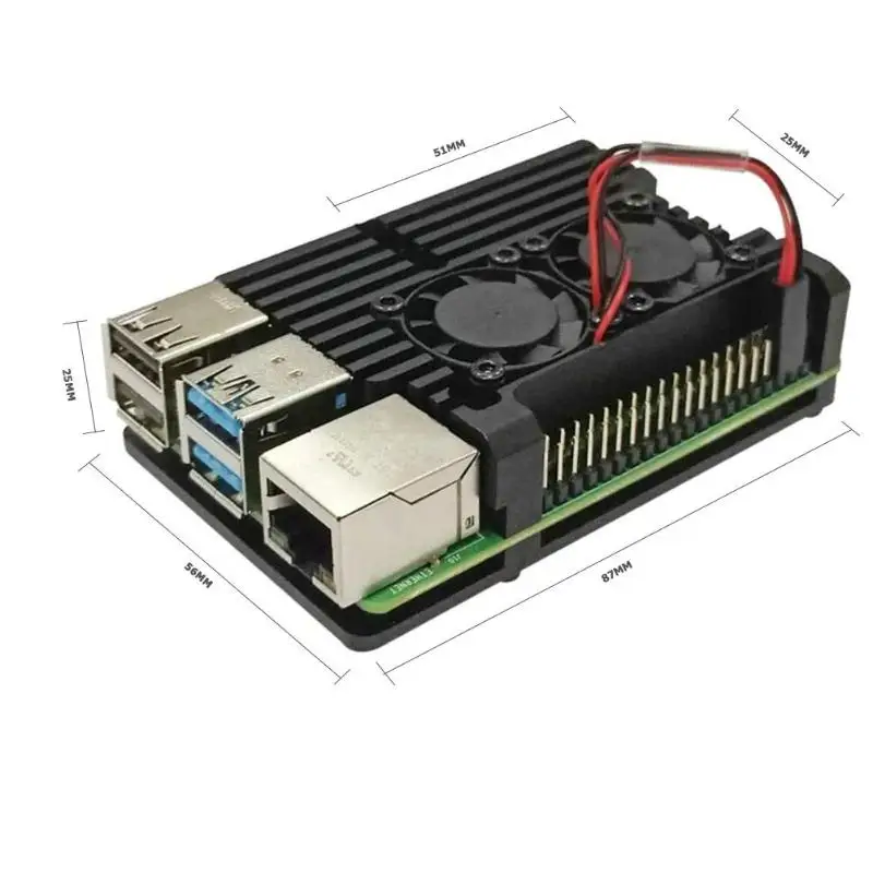 Черный Защитный чехол для Raspberry Pi 4B прочный корпус из алюминиевого сплава с 2 радиаторами охлаждающий вентилятор