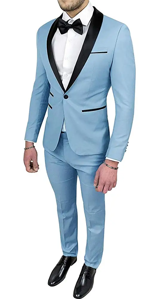 Light Blue На заказ, свадебные костюмы для шафера на одной пуговице для мужчин, светильник, серый костюм для мужчин, смокинги для жениха, костюмы для выпускного, пиджак+ брюки+ галстук-бабочка - Цвет: Light Blue