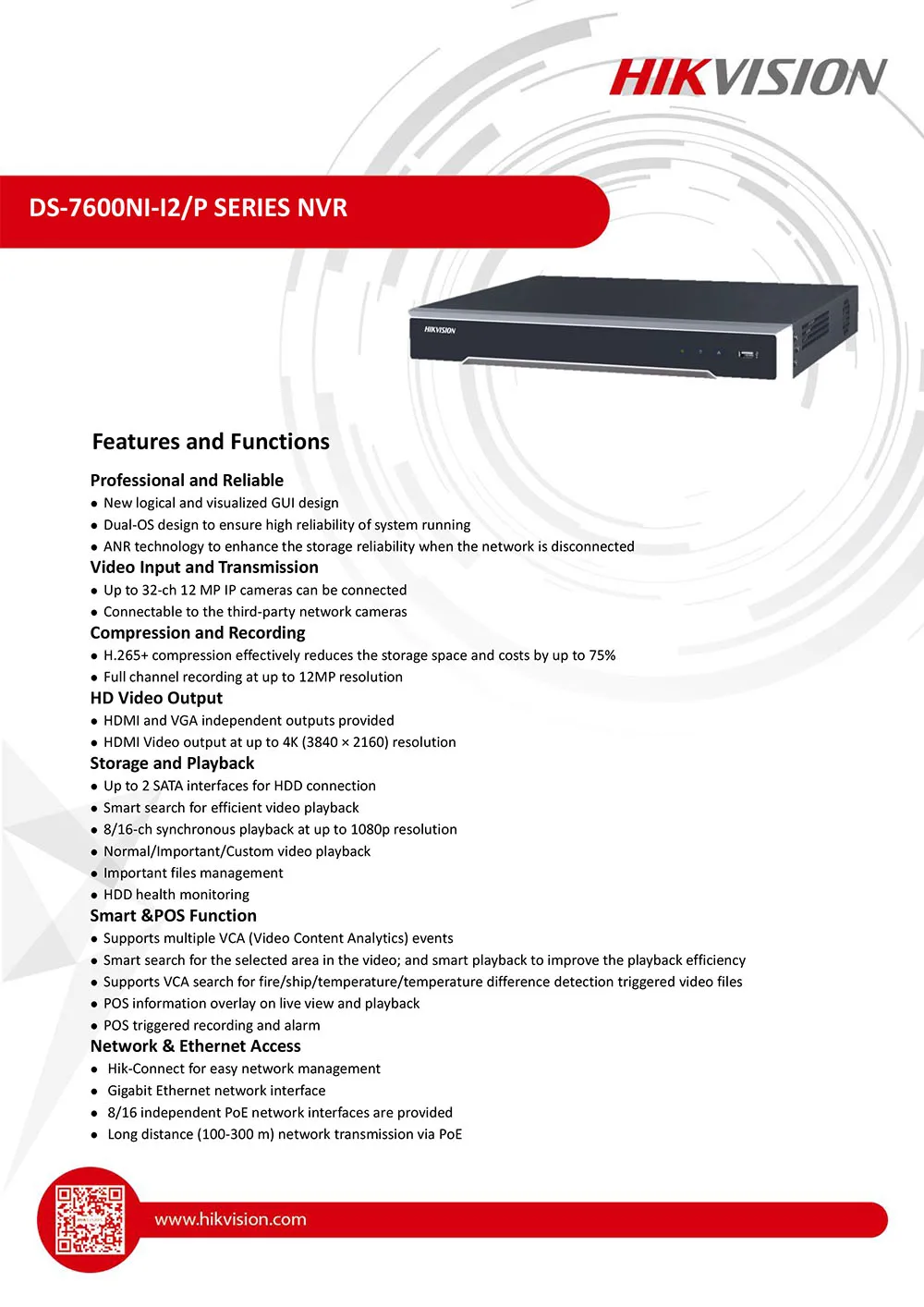 Hikvision DS-7616NI-I2/16 P английская версия H265 16-канальный NVR с 2SATA и 16 POE портами HDMI штепсельный разъем VGA& play NVR POE 16ch VCA