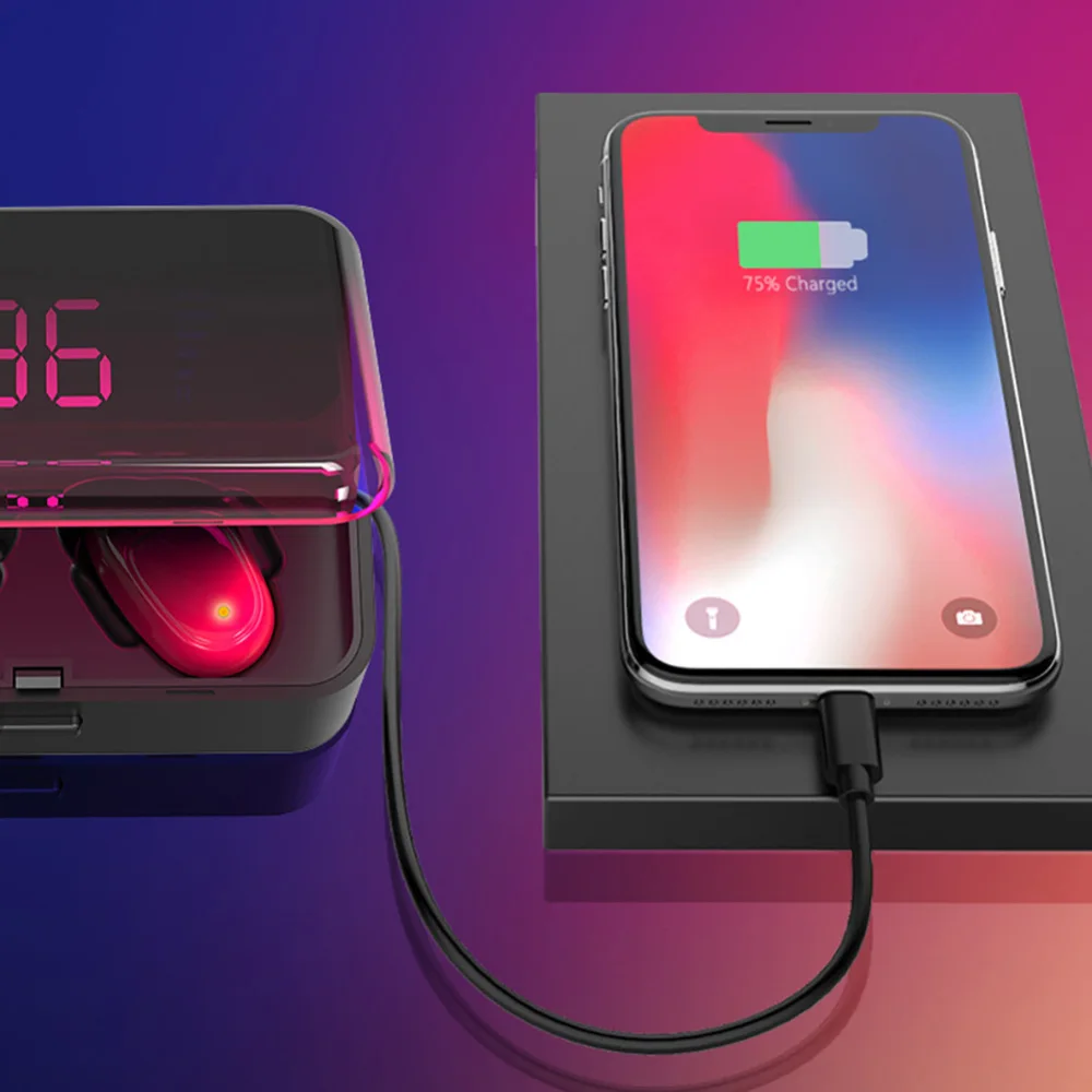 1 пара Bluetooth наушники V5.0 Touch беспроводные наушники стерео спортивные водонепроницаемые гарнитура громкой связи Мощный светодиодный дисплей с коробкой