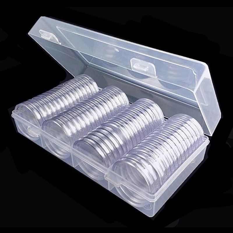 40mm Clear Round Plastic Coin Capsule Container Empty Storage Box Holder Case edge trimmed neatly For Coin Collection Box plastic storage boxes with lids