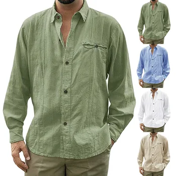 

Mens Lapel Casual Slim Short Sleeve Linen Cardigan Shirt Solid Color Button Shirt FEA889