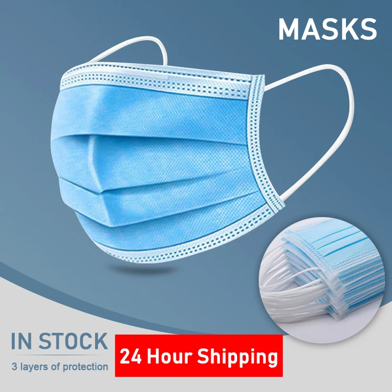 

In Stock Disposable Anti Dust Mask Mouth Blue Face Mask 3 Layer Masks Fast Shipping Features as KF94 FFP2