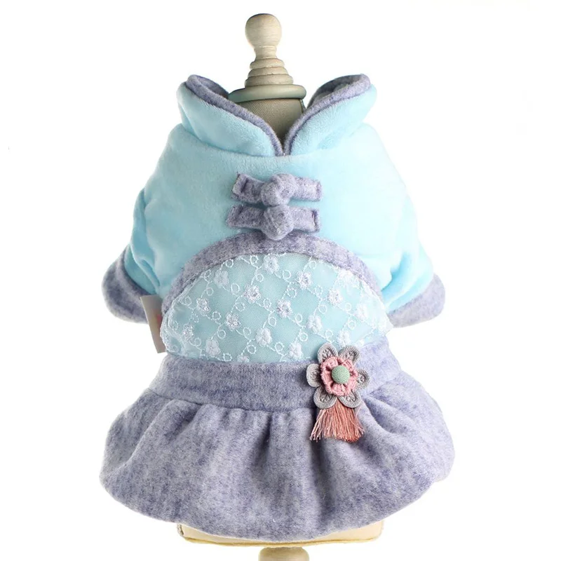Blue Dress Мальчик/домашнее животное для девочки зимняя одежда для собаки платье костюм для выступлений Толстовка для щенка с котом Jumpuit зимняя теплая одежда - Цвет: Blue Dress
