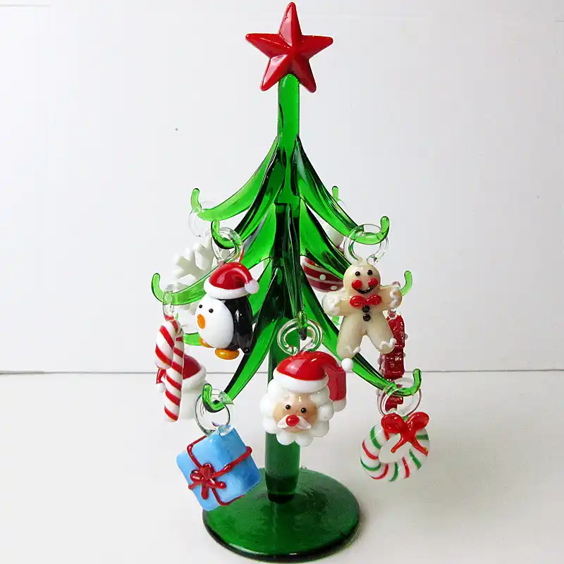 ガラスクリスマスツリーの装飾品12ミニ手作りかわいいクリスマス装飾ペンダントチャームアクセサリーホリデーパーティーギフト子供のための フィギュア ミニチュア Aliexpress