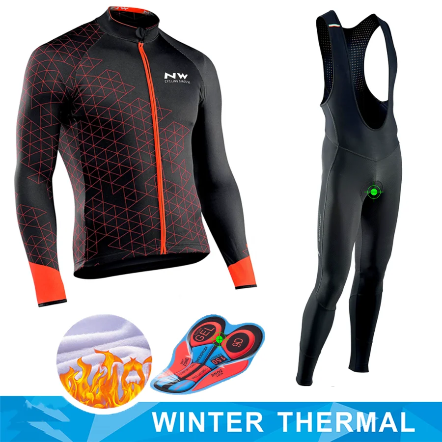 

2019 Pro Team Winter Thermal Fleece Cycling Clothes Men Long Sleeve Jersey Suit Outdoor Riding Bike MTB Clothing Bib Pants Set